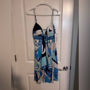 Emilio Pucci Vintage Blue and Black Patterned Mini Dress w/ TheRealReal tags